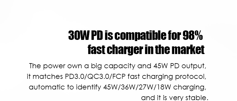 Il PD da 30 W è compatibile con il caricabatterie rapido al 98% sul mercato